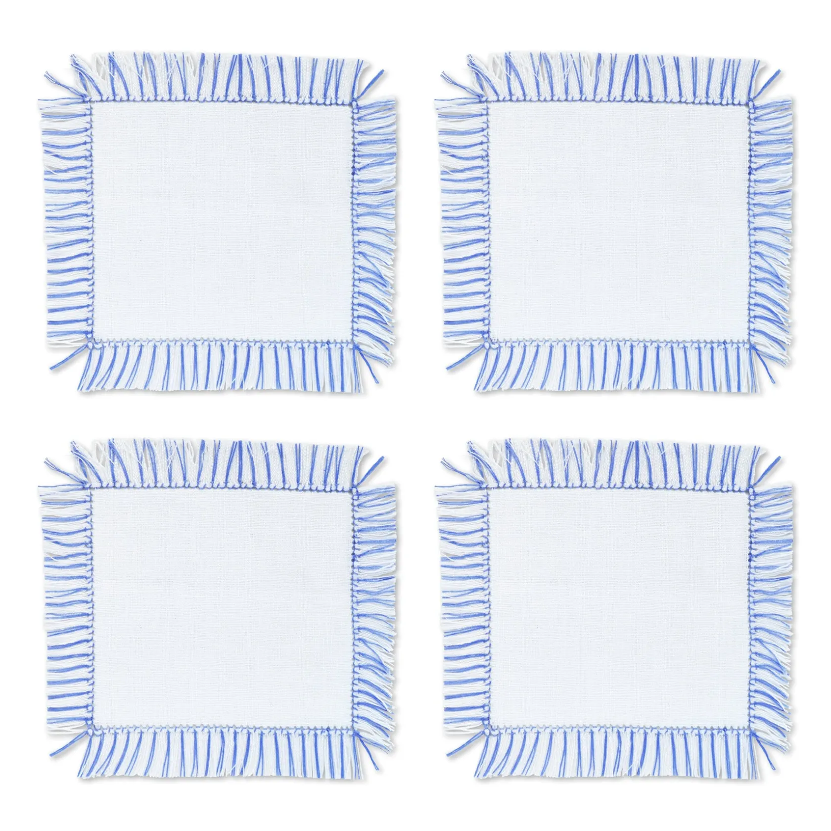 Blue & White Fringe Cocktail Napkins (4)|Chefanie Online