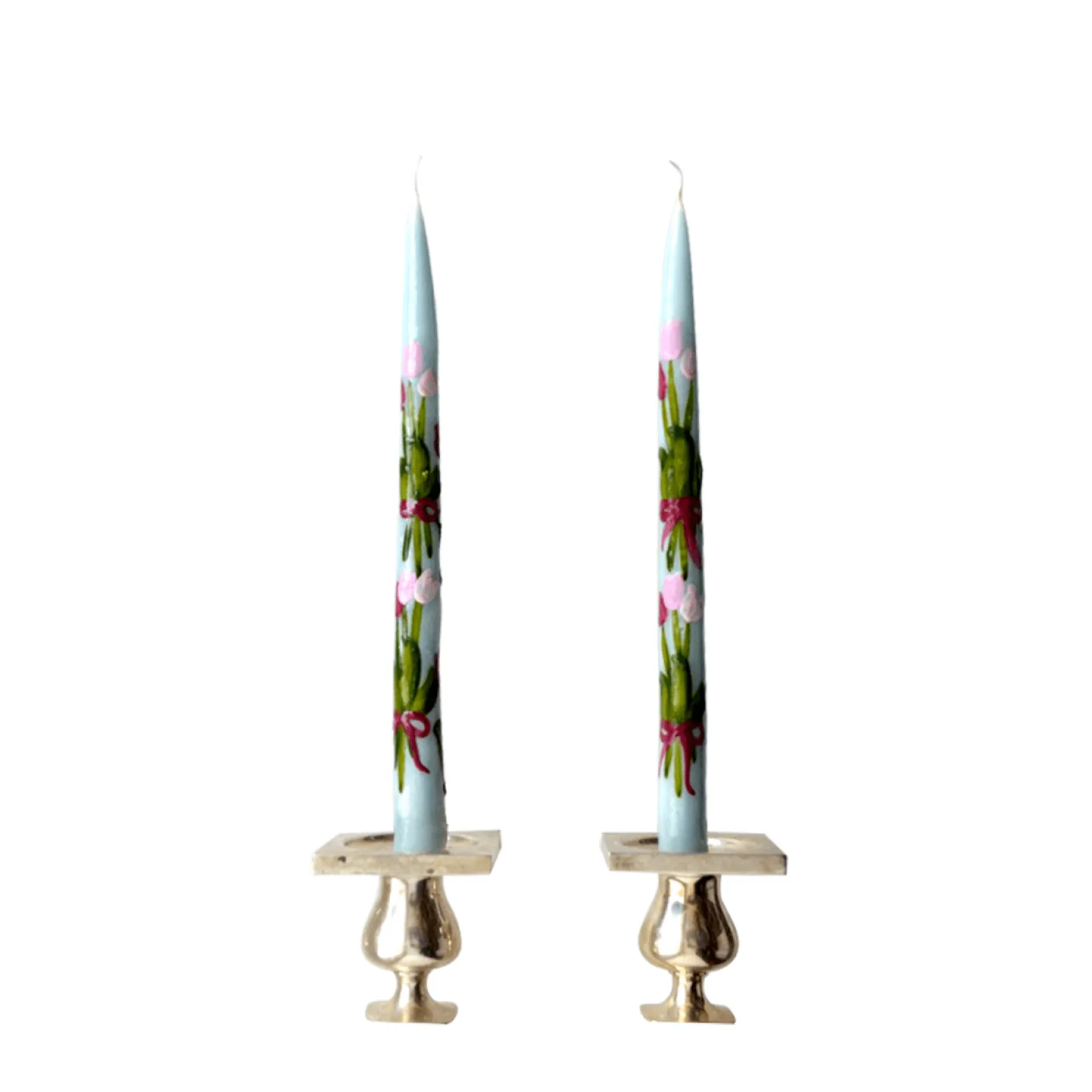 Blue Painted Tulip Tapers (2)|Chefanie Online
