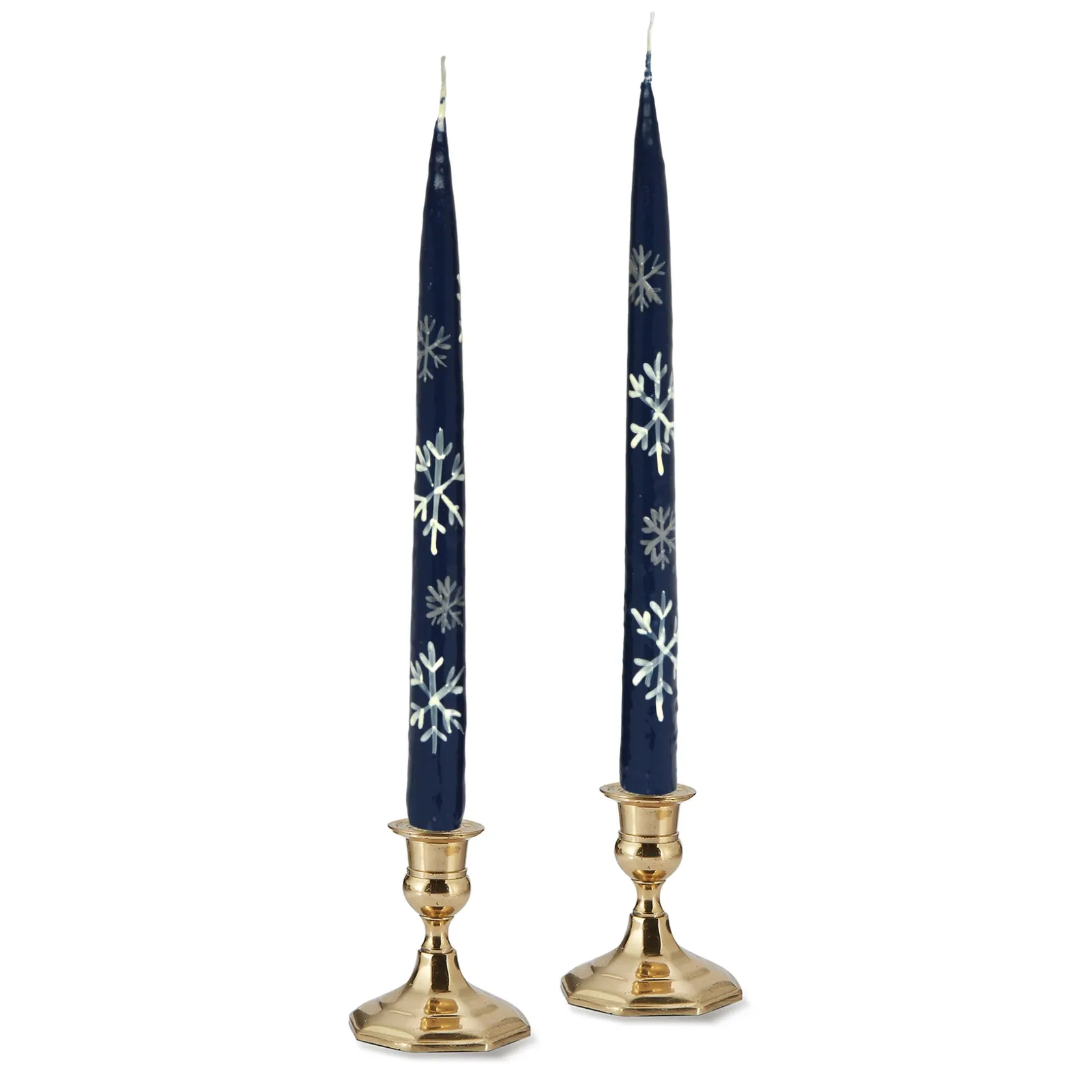 Blue Snowflake Painted Tapers (2)|Chefanie Clearance