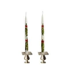 Painted Mistletoe Tapers (2)|Chefanie Outlet