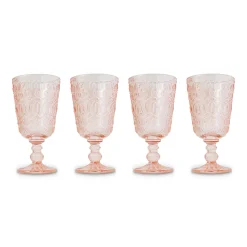 Pink Embossed Stem Glasses (4)|Chefanie Clearance