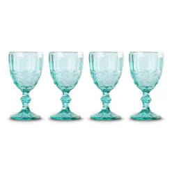 Teal Embossed Stem Glasses (4)|Chefanie Outlet